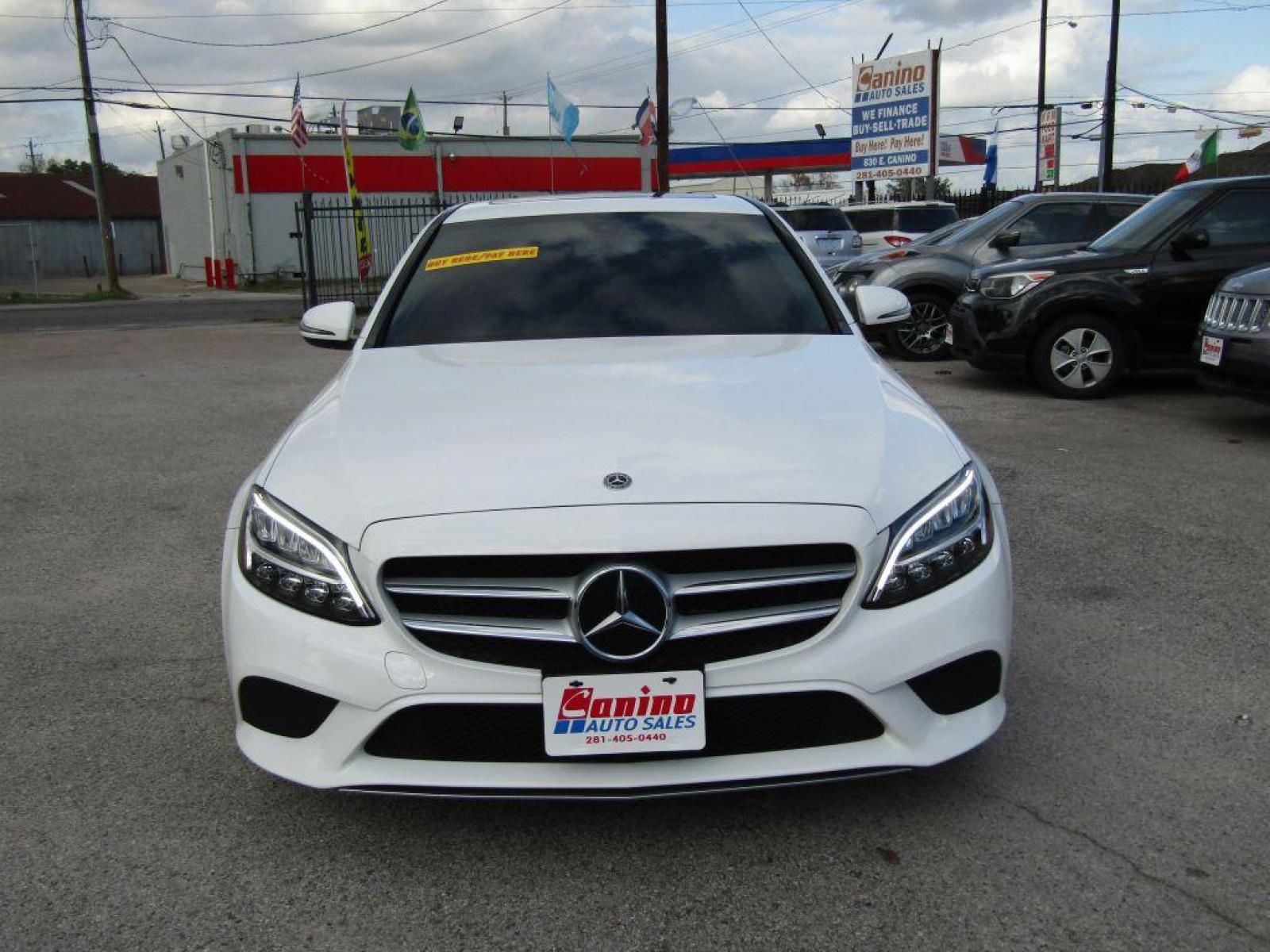 2019 WHITE MERCEDES-BENZ C-CLASS C300 (55SWF8DBXKU) with an 2.0L engine, Automatic transmission, located at 830 E. Canino Rd., Houston, TX, 77037, (281) 405-0440, 38.358219, -81.729942 - Photo #0