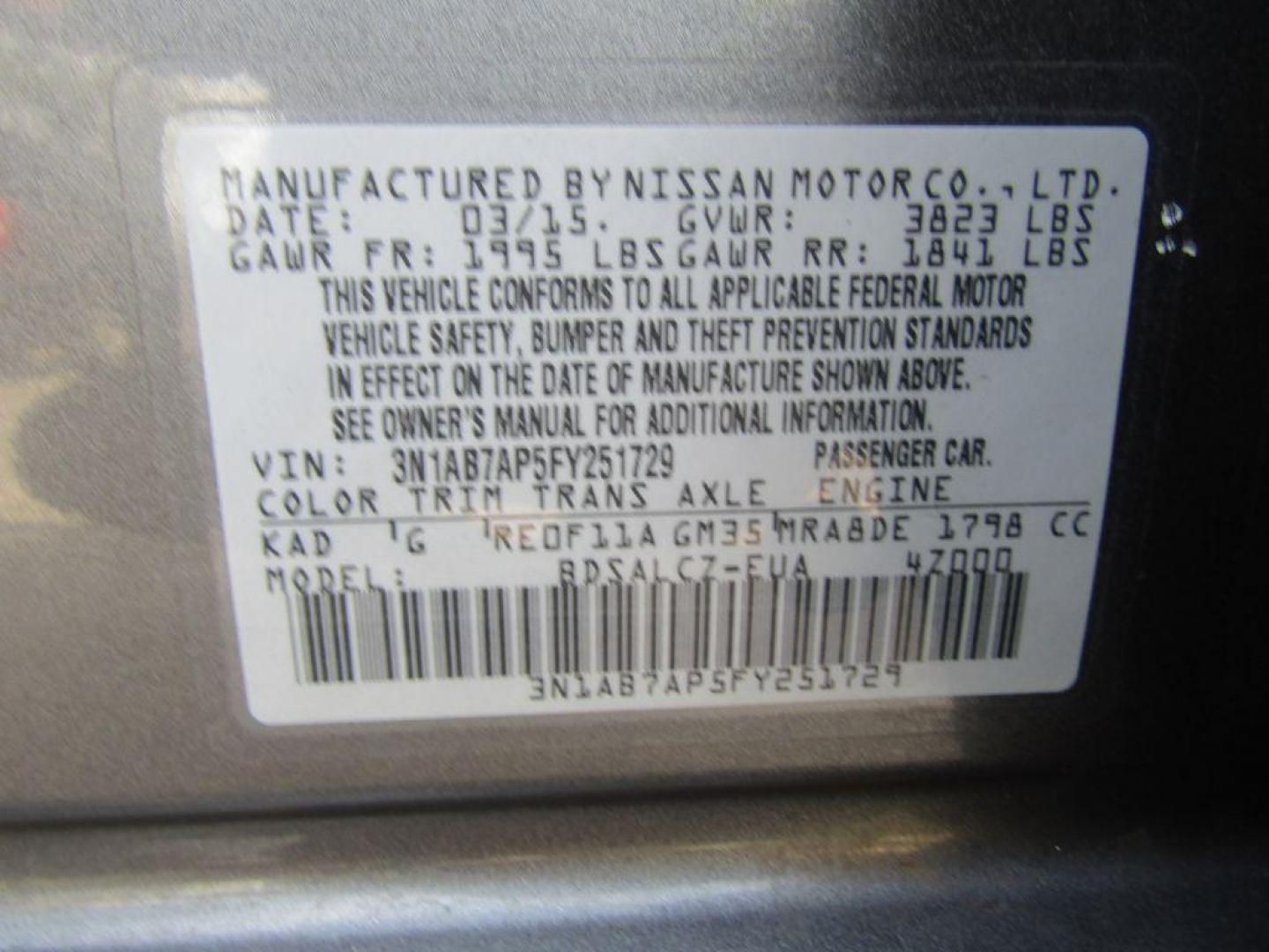 2015 GRAY NISSAN SENTRA S (3N1AB7AP5FY) with an 1.8L engine, Continuously Variable transmission, located at 830 E. Canino Rd., Houston, TX, 77037, (281) 405-0440, 38.358219, -81.729942 - Photo#20