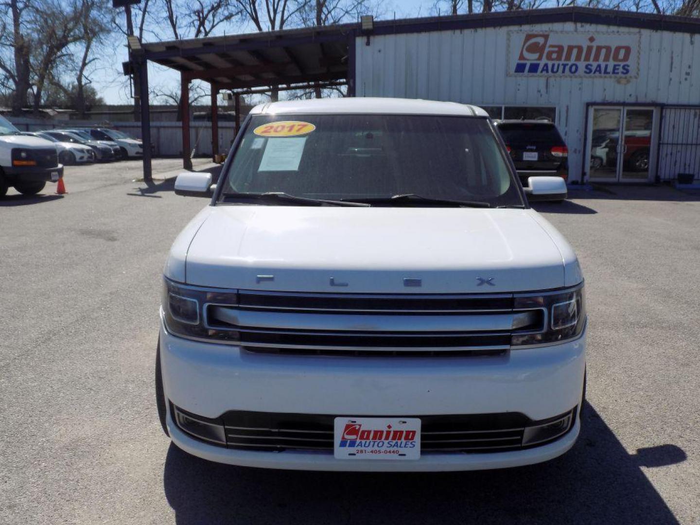 2017 WHITE FORD FLEX LIMITED (2FMGK5D86HB) with an 3.5L engine, Automatic transmission, located at 830 E. Canino Rd., Houston, TX, 77037, (281) 405-0440, 38.358219, -81.729942 - Photo#0