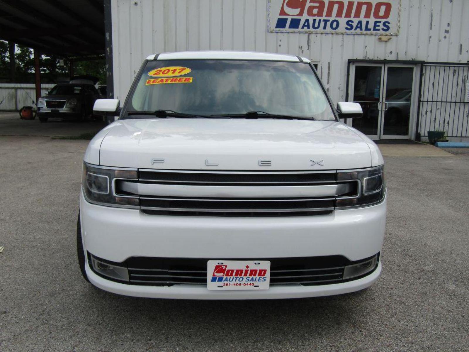 2017 WHITE FORD FLEX LIMITED (2FMGK5D86HB) with an 3.5L engine, Automatic transmission, located at 830 E. Canino Rd., Houston, TX, 77037, (281) 405-0440, 38.358219, -81.729942 - Photo #0