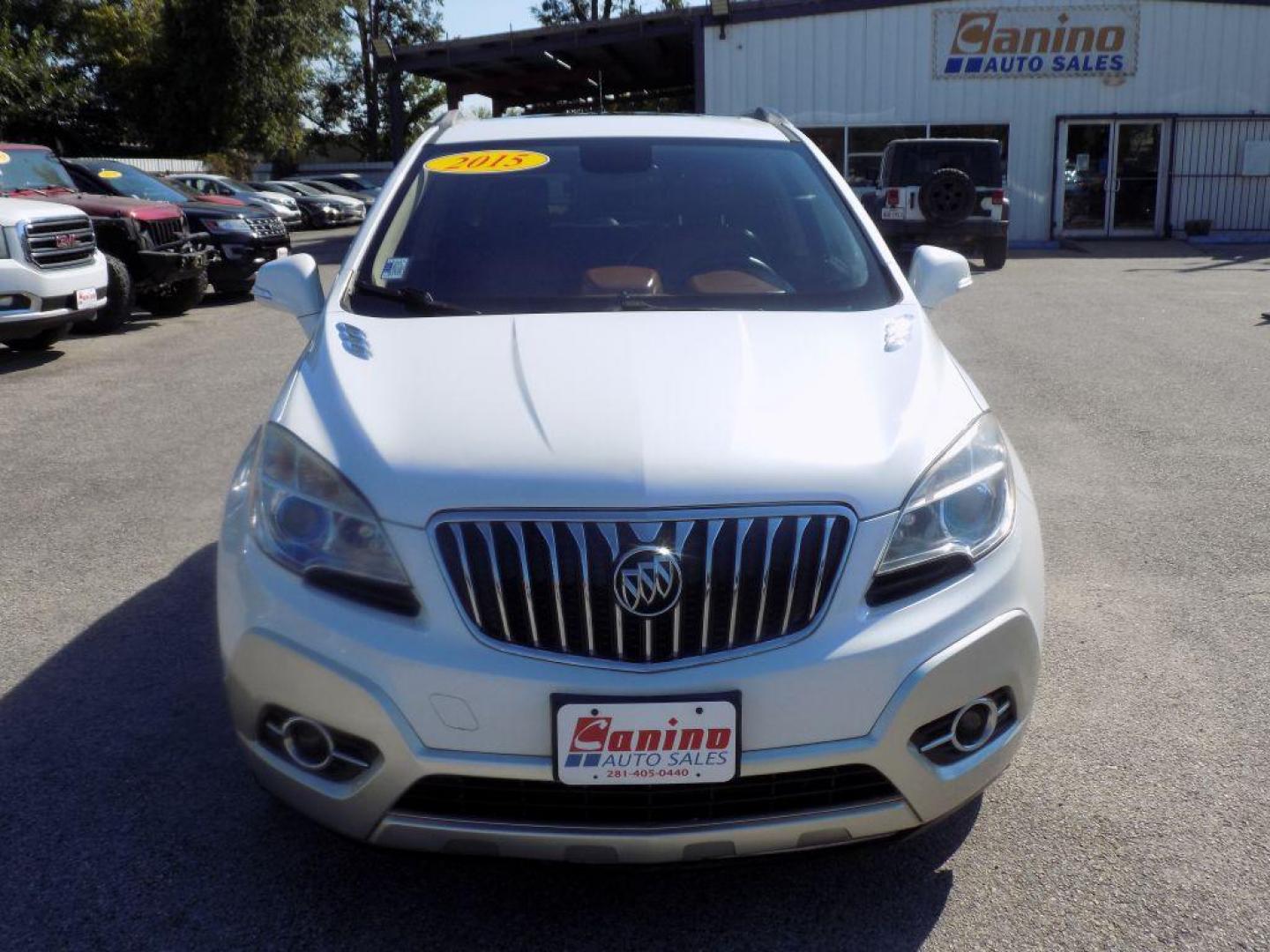 2015 WHITE BUICK ENCORE (KL4CJCSBXFB) with an 1.4L engine, Automatic transmission, located at 830 E. Canino Rd., Houston, TX, 77037, (281) 405-0440, 38.358219, -81.729942 - Photo#0