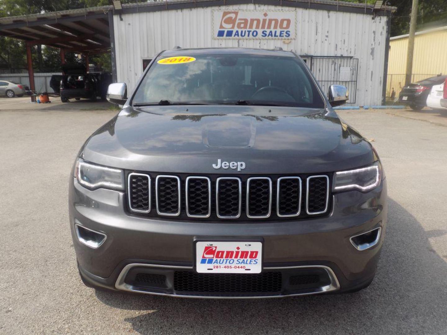 2018 GRAY JEEP GRAND CHEROKEE LIMITED (1C4RJEBG3JC) with an 3.6L engine, Automatic transmission, located at 830 E. Canino Rd., Houston, TX, 77037, (281) 405-0440, 38.358219, -81.729942 - Photo#0