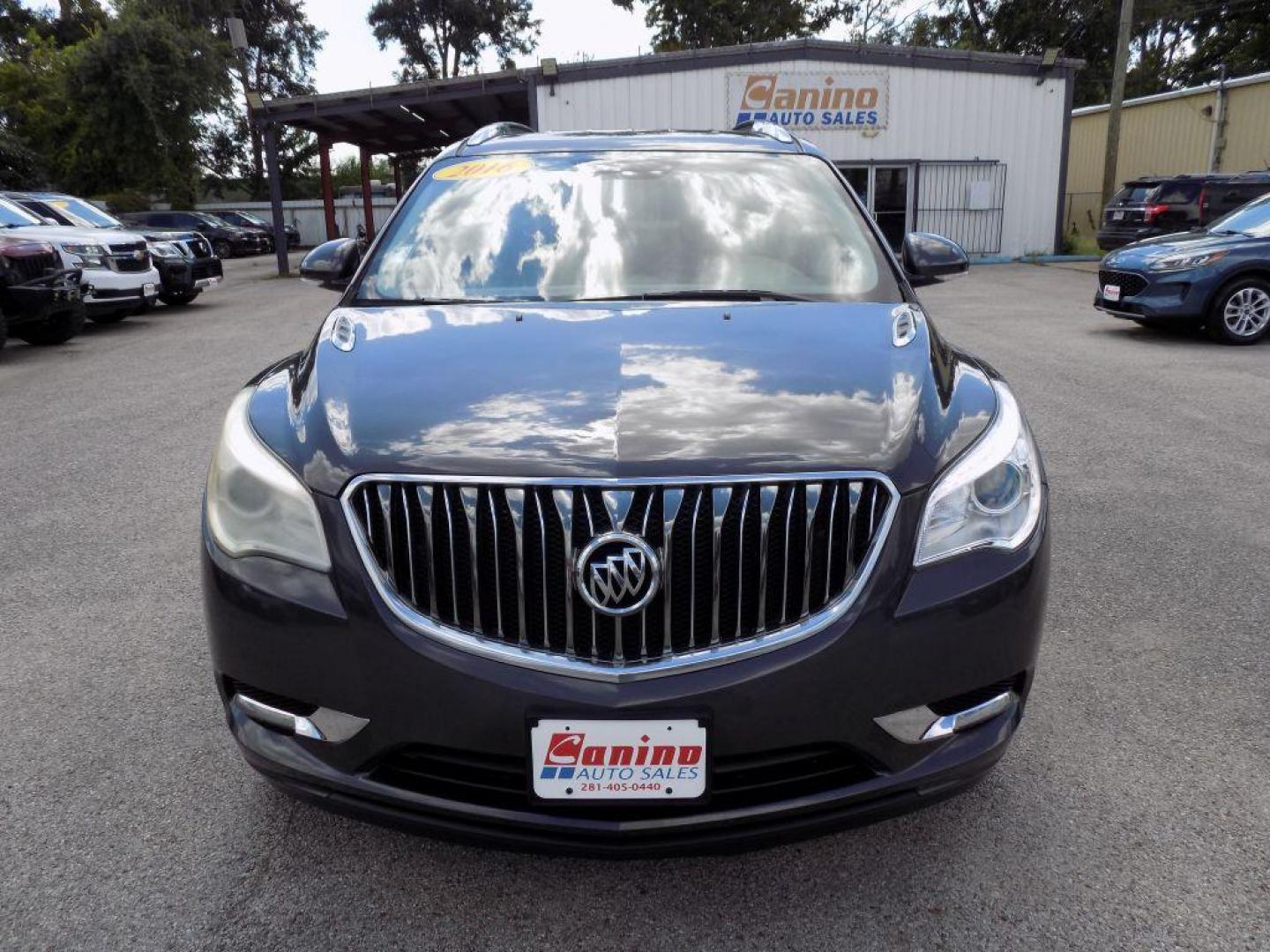 2016 GRAY BUICK ENCLAVE CONVENIENCE (5GAKRAKD0GJ) with an 3.6L engine, Automatic transmission, located at 830 E. Canino Rd., Houston, TX, 77037, (281) 405-0440, 38.358219, -81.729942 - Photo#0