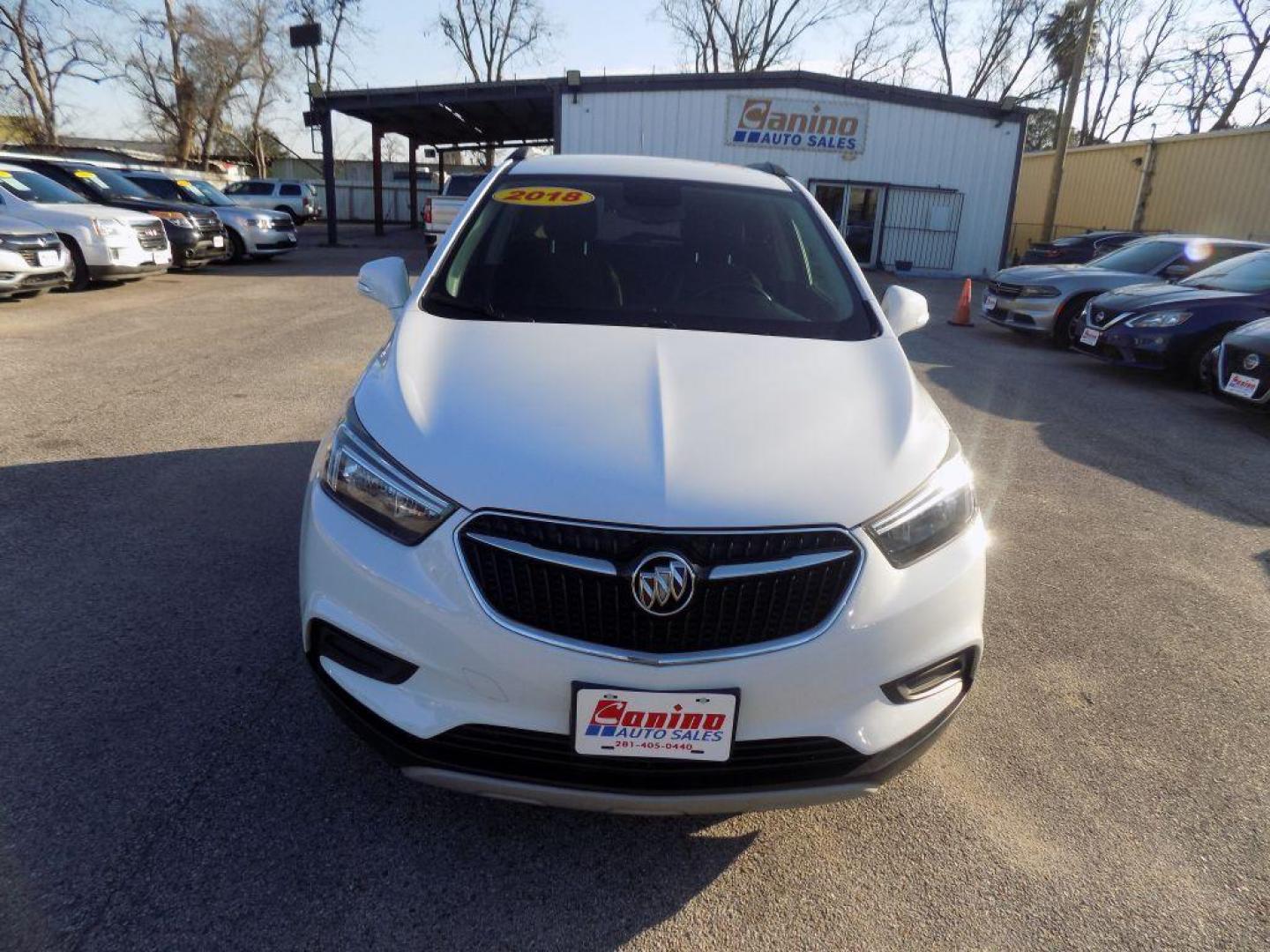 2018 WHITE BUICK ENCORE PREFERRED (KL4CJASB5JB) with an 1.4L engine, Automatic transmission, located at 830 E. Canino Rd., Houston, TX, 77037, (281) 405-0440, 38.358219, -81.729942 - Photo#0
