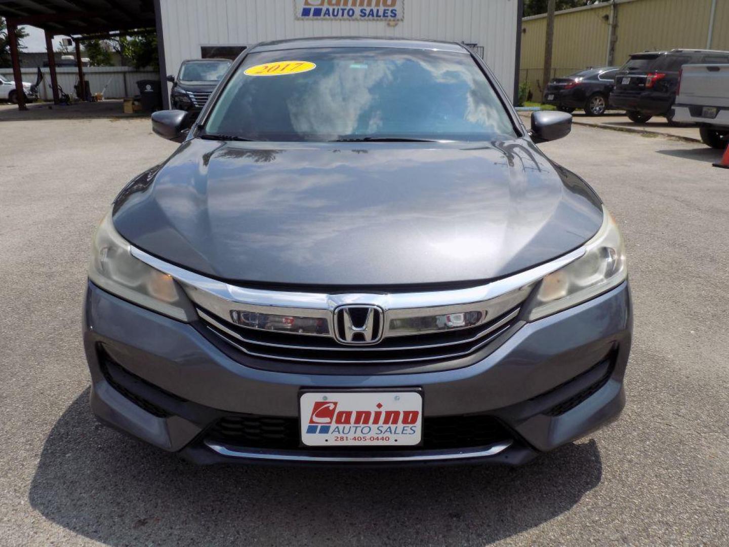 2017 GRAY HONDA ACCORD LX (1HGCR2F37HA) with an 2.4L engine, Continuously Variable transmission, located at 830 E. Canino Rd., Houston, TX, 77037, (281) 405-0440, 38.358219, -81.729942 - Photo#0