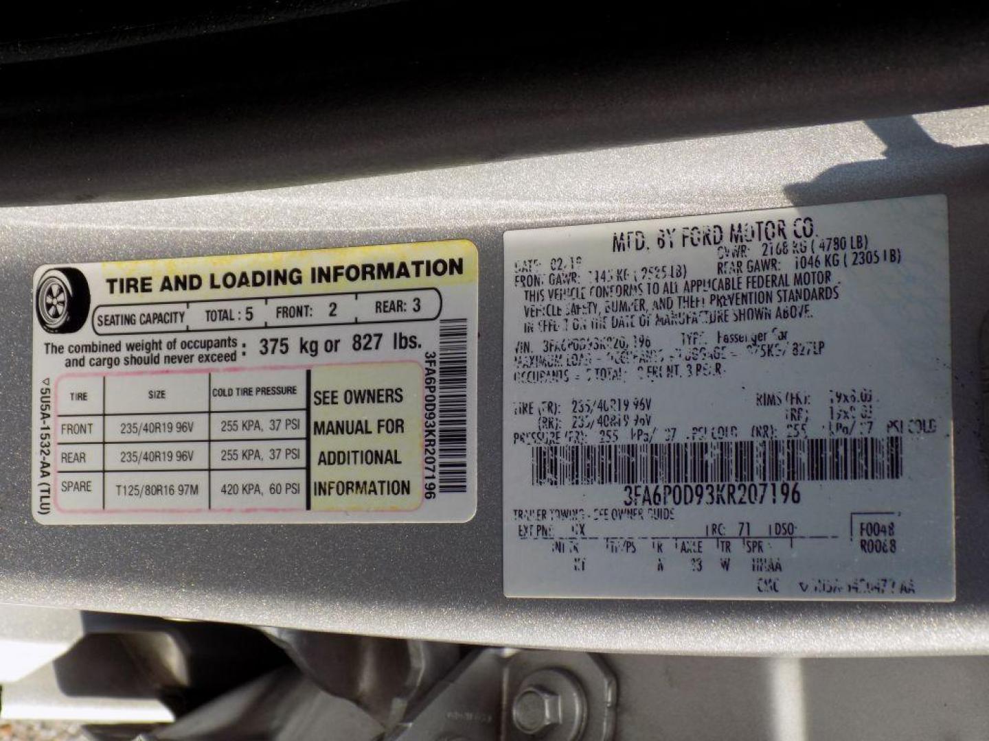 2019 SILVER FORD FUSION TITANIUM (3FA6P0D93KR) with an 2.0L engine, Automatic transmission, located at 830 E. Canino Rd., Houston, TX, 77037, (281) 405-0440, 38.358219, -81.729942 - Photo#11