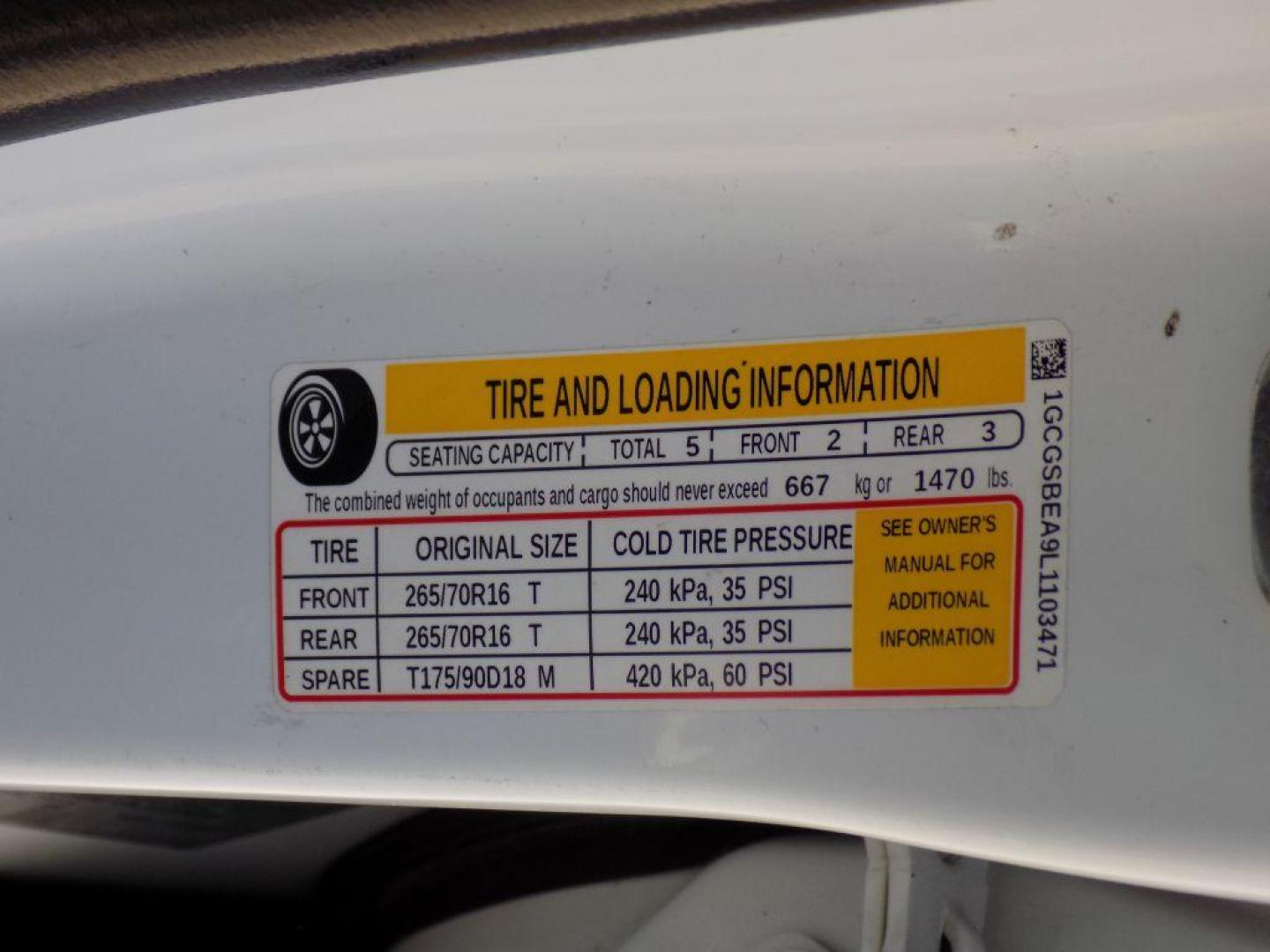 2020 WHITE CHEVROLET COLORADO (1GCGSBEA9L1) with an 2.5L engine, Automatic transmission, located at 830 E. Canino Rd., Houston, TX, 77037, (281) 405-0440, 38.358219, -81.729942 - Photo#24